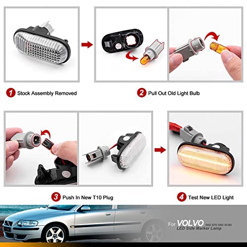 Nslumo Amber Led Side Marker Lights Replacement For 03-07 Vol-Vo Xc90 00-09 S60 Mk1 V70 Mk2 Smoked Lens Led Fender Turn Signal Blinker Repeater Indicator Lamps Oem Fit Parking Light Assembly #TOP7