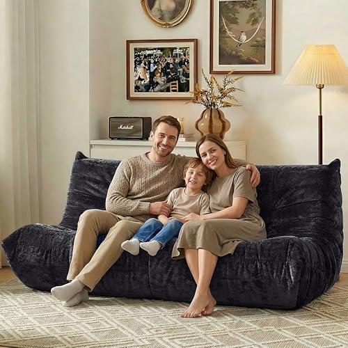Image of HABUTWAY Giant Bean Bag Chairs Lazy Sofa for Adults,3 Seater,Black | 3 Seater Fireside Chair, Memory Foam Lazy Large Floor Bean Bag Sofa for Living Room, Bedroom, Dorm, Office