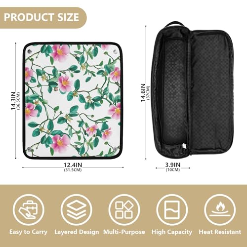 Bolso de viaje para herramientas de cabello con flores rosa Portulaca y tapete resistente al calor para planchas y accesorios de cuidado capilar miniatura 4