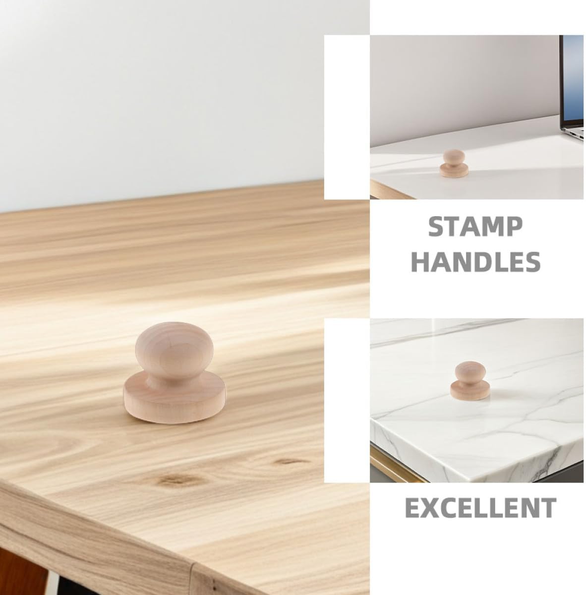 HAPINARY 3pcs Round Wooden Stamp Handles Set 5cm 3.8cm, Unfinished Wood Knobs for Craft Stamp Making, Scrapbooking, DIY Card Making and Embossing Tools