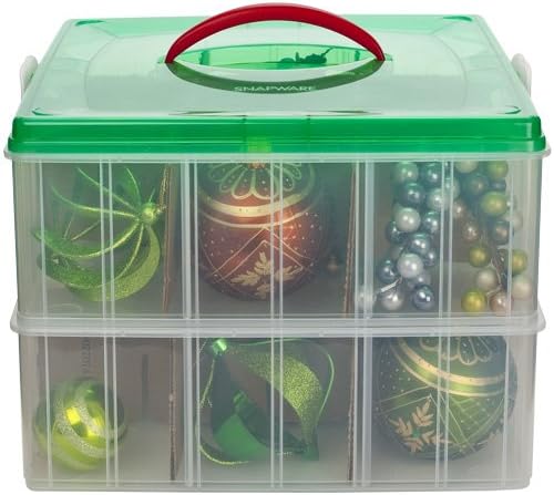 Christmas Plastic Ornament Storage Container / 3 Stackable Snap Together Box Trays - Bundled with Ribbon container & cloth