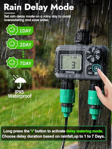 image for Insoma 2-Zone Sprinkler Timer, Programmable Garden Hose Timer with Aut