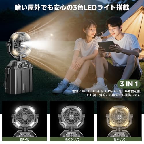 【Amazon.co.jp限定】ミスト ファン 扇風機 卓上扇風機 キャンプ 風量無段階調節 55時間連続使用 アウトドア ミストスプレーファン Sinessy 6L水タンク 角度調整可能 静音 強力 コードレス USB充電式 ポータブル 吊り下げ扇風機 コンパクト サーキュレーター 省エネ 車中泊 防災 キャンプ用品 持ち運び便利 熱中症対策 日本語説明書