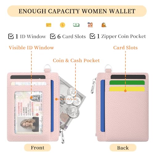 Image of Hancynir Slim Wallet Women Credit Card Holder Minimalist PU Leather RFID Blocking Small Mini Card Case Front Pocket Thin Travel Zipper Coin Cash ID Window Ladies Female Wallet Gifts