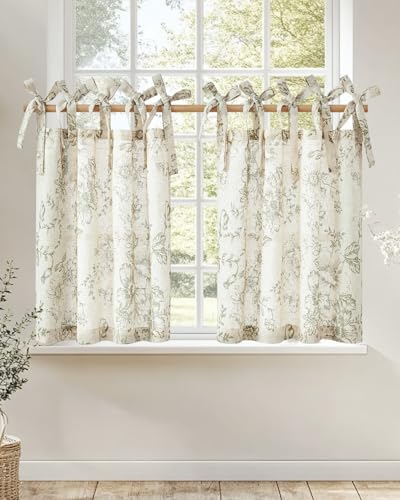 jinchan Floral Linen Tier Curtains 24 Inch Farmhouse Cafe Curtains