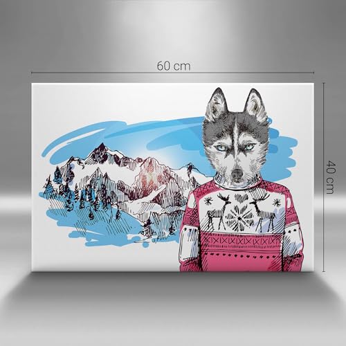 Tableau Husky pull 60x40cm idée cadeau - Image imprimée sur toile murale Wallfluent