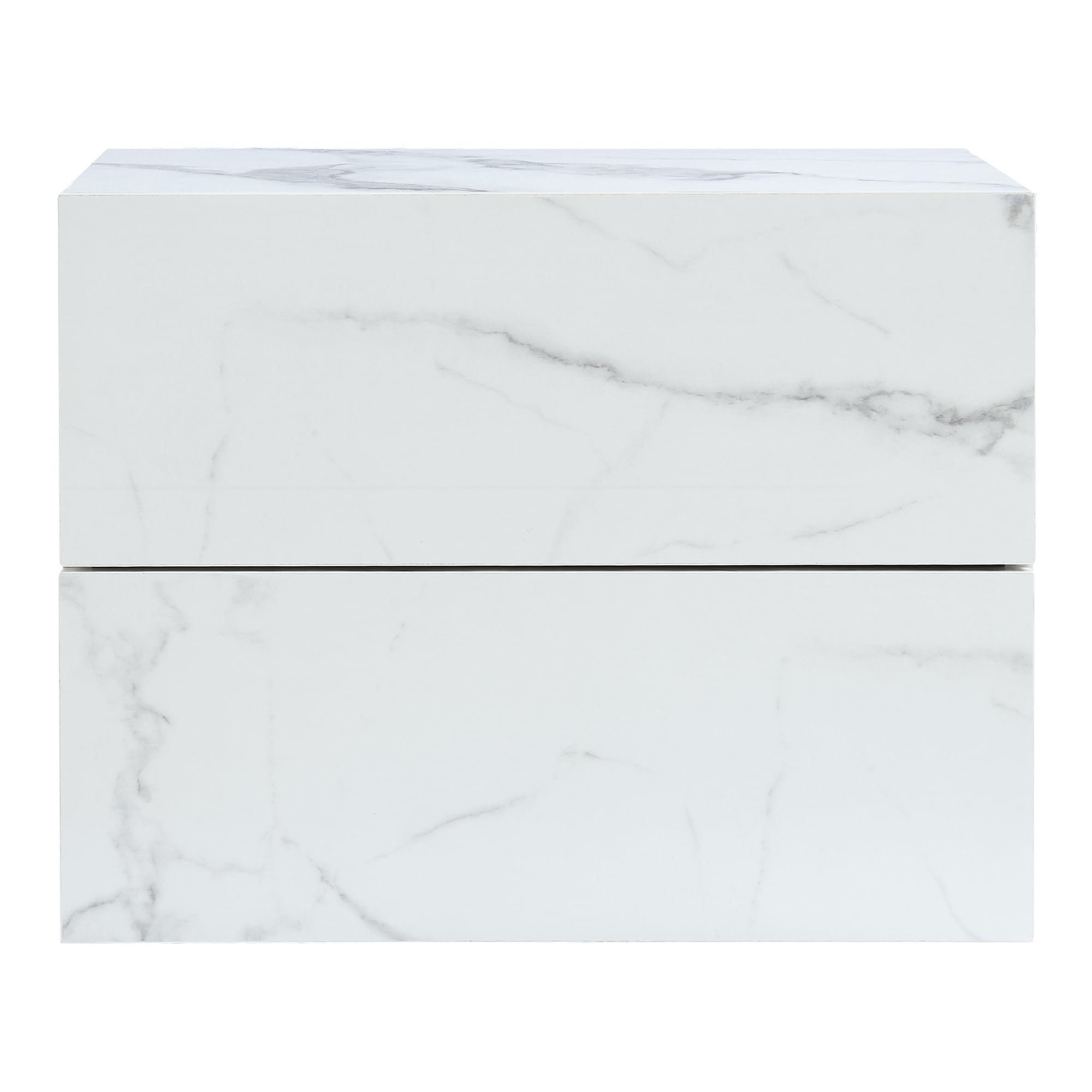[en.casa] Comodino da Parete con 2 Cassetti 40 x 29 x 30 cm Cassettiera Pensile Portaoggetti da Muro - Effetto Marmo Bianco