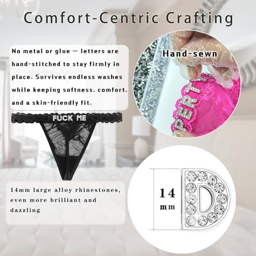 Image of Women's Personalized Thongs with Funny Rhinestone Letters, Custom Name Underwear Panties for Couples