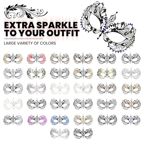Image of Masquerade Mask for Women with Rhinestones - Elegant Metal Half Face Mask for Masquerade Parties, Mardi Gras, & Themed Events