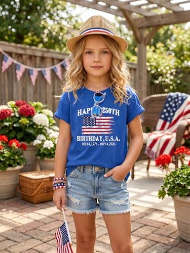 Image of AMWIPE Boys Girls USA Shirt Kids 250 Anniversary USA Shirts American Flag Tshirt 4th of July Outfits Cute Patriotic Top 6-14y