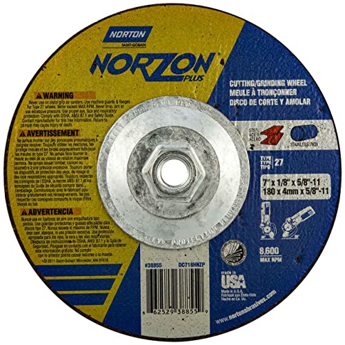 Norton 66252938855 7x1/8x5/8-11 In. NorZon Plus SGZ CA/ZA Grinding and Cutting Wheels, Type 27, 24 Grit, 10 pack