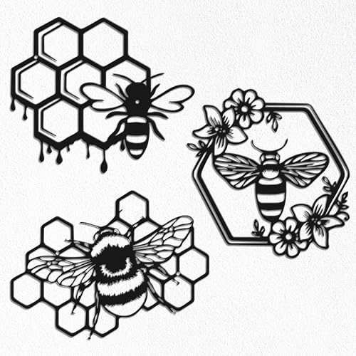Bees Metal Wall Decor Set of 3 – Honeycomb &