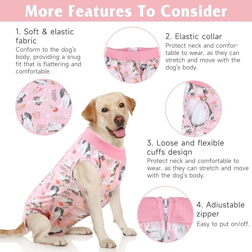 Image of Dog Surgery Recovery Suit with 2Pcs Dog Diapers for Surgery Female Male Dogs, Pet Recovery Shirt Dog Abdominal Wound Bandages, Substitute E-Collar & Cone, Prevent Licking Dog Pet Surgery Suit M