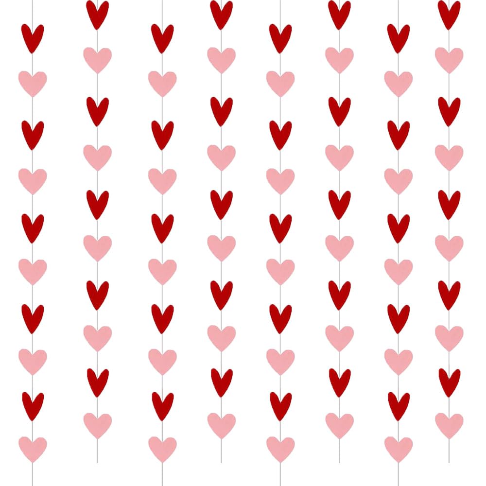 8 packs Heart Garlands,12 meters Valentines Bunting Banner String,Valentines Hanging Garland,Valentines Day Heart Decoration for Wedding,Engagement