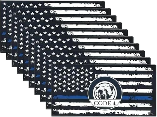 Image of 10Pcs Thin Line Flag Car Decal Stickers, Police Support American Flag Bumper Stickers Patriotic Theme Memorial Decal Boat for Cars Bumpers Trucks, Bandera de policia la linea Azul para carro