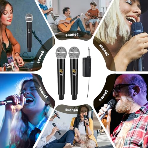 HOSPAOP Mikrofon Kabellos, Dual Funkmikrofon Wireless Microphone Set mit Wiederaufladbarem Empfänger, UHF Drahtloses Mikrofon für Karaoke, Hochzeit, Party, Vortrag, Gesang