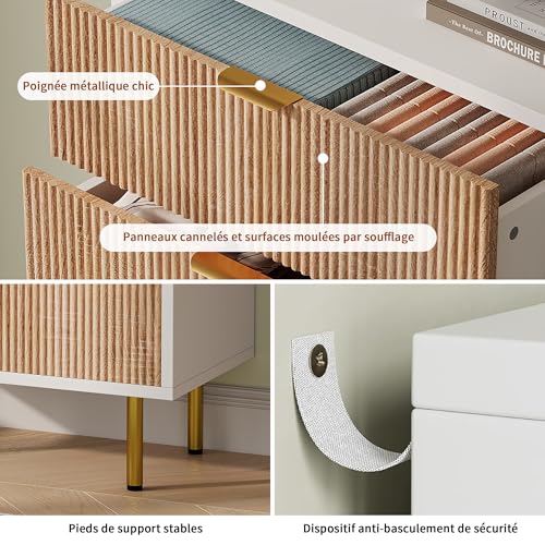 TIMORWTF - Cajonera con 5 cajones, color blanco, 60 cm, armario de almacenamiento moderno, cómoda para dormitorio con asas y patas doradas, 60 x 34 x 109 cm, para dormitorio, pasillo, salón u oficina - imagen 5