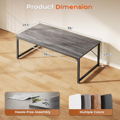 Image of PRAISUN 63 X 29.5 Inch Computer Desk with Deeper Desktop, Gaming Office Writing Work Desk for Home Office, Study, Bedroom, Work from Home, Metal Frame, Grey