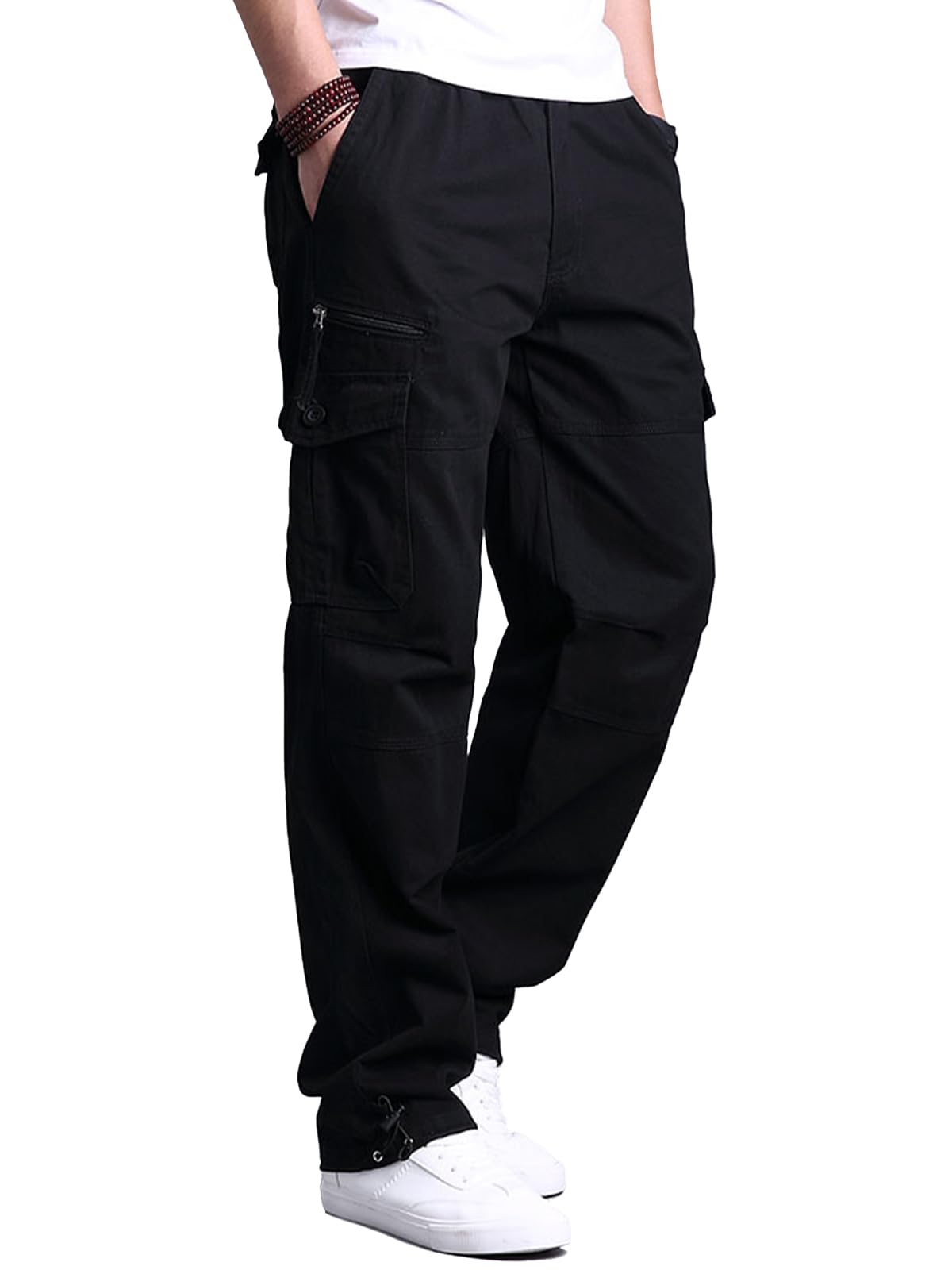 Aotoyou Pantalones Cargo de algodón para Hombre, Pantalones Cargo con 7 Bolsillos, Cintura elástica, Pantalones Casuales