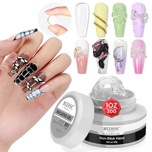 MIZHSE Clear Solid Builder Gel For Nails, 30g Non-Sticky Nail Extension Hard Builder Gel, Nail Strengthen 3D Sculpting Nail Art for Carving Modeling Soak Off Manicure Home