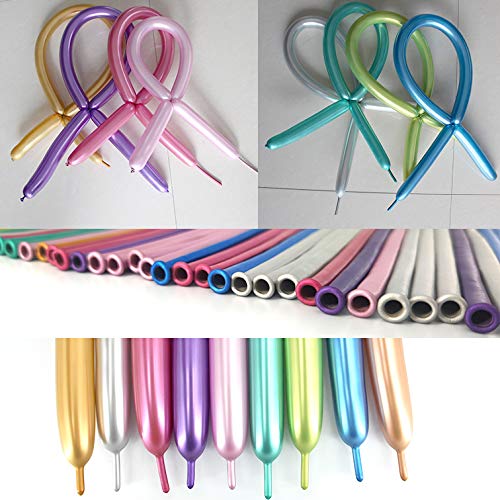 Image of 100Pcs Metallic 260 Balloons, Color Chrome Long Balloon for Animals, 260 Art Ballon for Twisting, Skinny Modeling Supplies for Birthday Party Wedding Festival Decorations. Multi