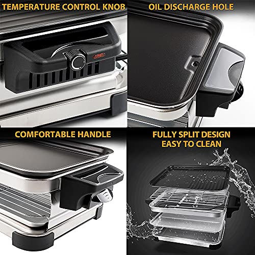 Zxmoto Electric Smokeless Grill, 3 In 1 Korean Bbq Grill Raclette Table Grill,1600W Non-Stick Temperature Control Grill Removable Table Griddle For 7-8 Person #TOP5