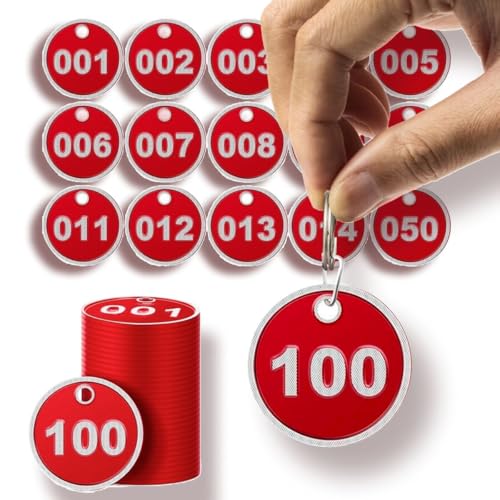Etiquetas numéricas de metal vermelho 1-100 – Etiquetas de chave numeradas duráveis para organização