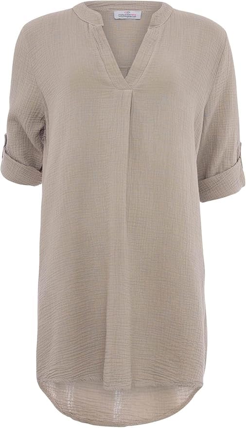 Zwillingsherz Musselin Longbluse aus 100% Baumwolle mit V-Ausschnitt – Hochwertige Tunika für Damen Frauen Mädchen - Sommerbluse Freizeitkleid...
