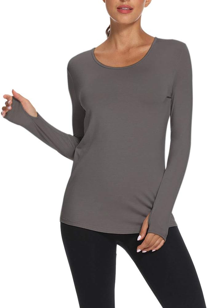 Mippo Womens Soft Long Sleeve Workout Athletic Shirts Long Tunic Tops with Thumb Holes
