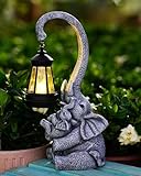Pohabery Elephant Outdoor Statues with Cute Baby Garden Decor, Resin Elephant Figurines with Solar Lantern Outdoor Decoration Gifts for Mothers Day, Birthday Day