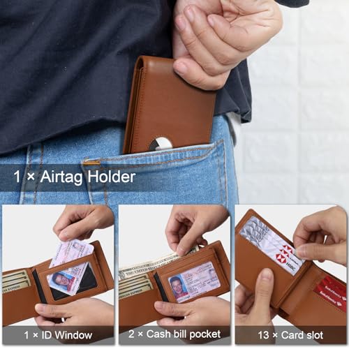 Zitahli Genuine Leather Wallet for Men With AirTag Holder Mens Wallet Bifold Rfid Blocking Gifts for Men (AirTag Not Included)4