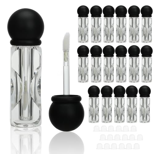 COSIDEA 18pcs Empty 3.5ml Black ball shape lip gloss tubes with clear wand deo foot brush lipgloss tube container for lip oil