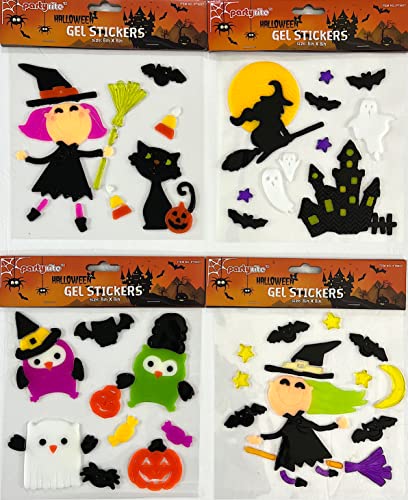 Halloween Window Gel Clings: Hocus Pocus Witch's Pack with Pumpkins Cats Ghosts Decorations for Home Office Business Windows Decor and More! (Assortment 3)