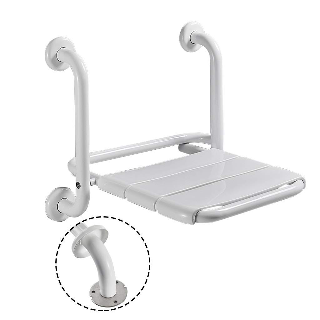 Tabouret de douche mural pliable NMDCDH en plastique blanc pour senior