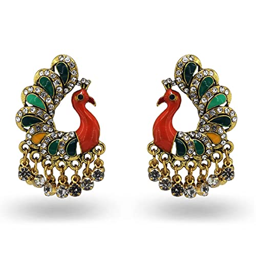 Boucles d'oreilles paon rétro aux finitions vintage ciselées