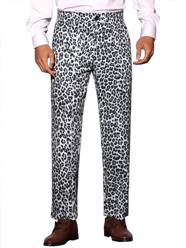 Lars Amadeus Animal Printed Dress Pants for Men's Flat Front Regular Fit Party Trousers