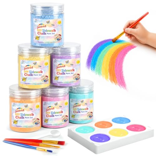 DIY Sidewalk Chalk Paint Set for Kids Washable Non-Toxic Powdered Chalks Mix in Water with 6 Vibrant Colors for Kids Creative Artwork on Sidewalk Chalkboard Outdoor Art Supplies with Brushes & Tray