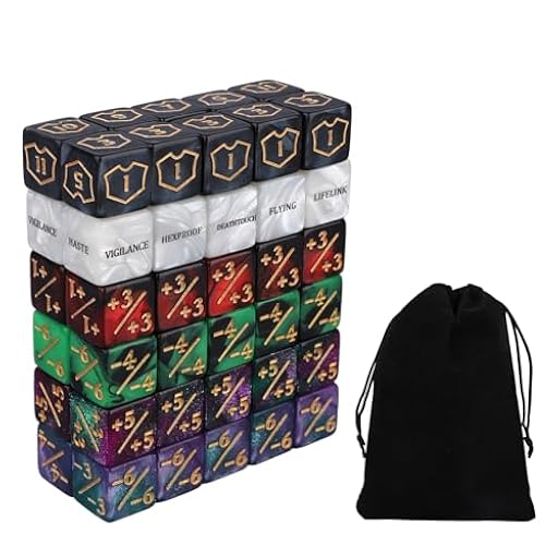 60uds Fichas de Dados MTG, Palabra Clave de Habilidad Vida Fichas Mejora Comandante y Contadores Escudo +1/-1 Dados D6 6 Caras para MTG TCG y Accesorios Juegos Cartas | Ya disponible en tu tienda friki favorita! En mundofriki.es!