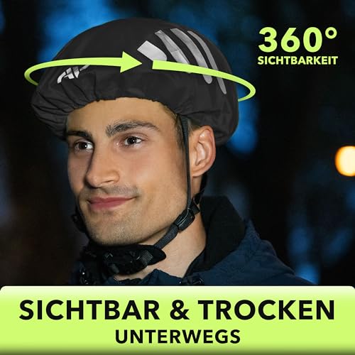 AVANA Regenschutz für Fahrradhelm Reflektoren Helmüberzug reflektierende Abdeckung wasserdichter Regenüberzug (Schwarz)