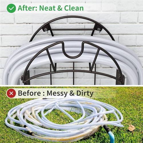 WAYPIN SION Gartenschlauchhalter, Wasserschlauchhalter, Wandhalterung, robuster Metall-Schlauchaufhänger mit Werkzeug-Aufbewahrungskorb, Outdoor-Schlauchständer für draußen, Garten, Hof, Garage