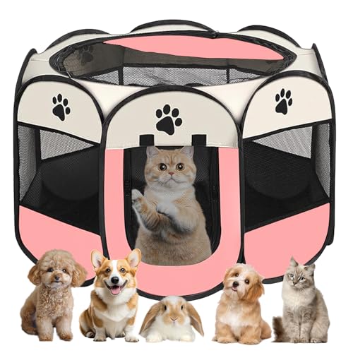 Cane pieghevole per cuccioli, 74 x 74 x 43 cm, tenda pieghevole per cani, per interni ed esterni, gabbia per cani e gatti, per gatti (rosa)