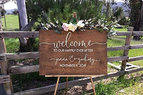 Gr353433 Rustic Wedding Welcome Sign, Welcome Wedding Sign, Welcome to Our Happily Ever After Sign, Easel Wedding Sign, Custom Easel Sign, Easel sign.