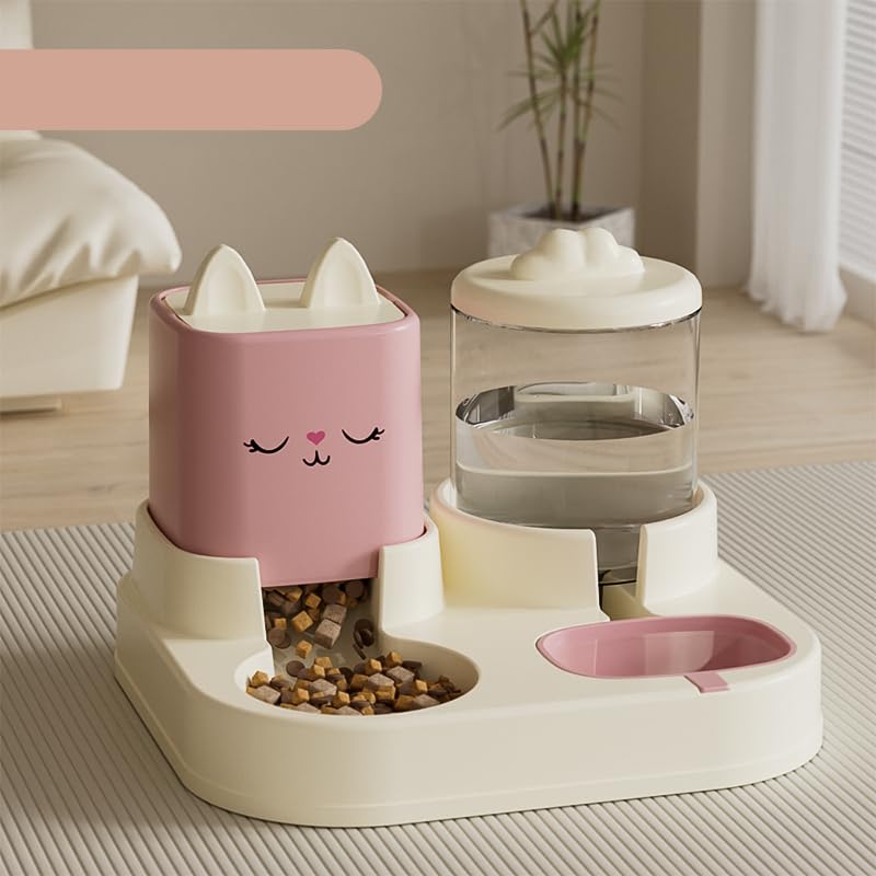 Automatic Pet Feeder and Water Dispenser Set, Cat Design Food Bow...