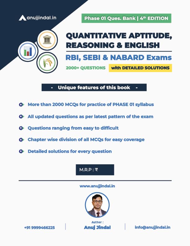 Image of RBI Grade B Phase 1 Question Book with detailed solutions of Quant, Reasoning and English by Anuj Jindal