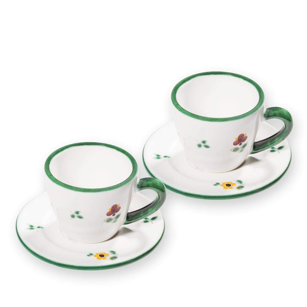 GMUNDNER KERAMIK Espresso für 2 Gourmet Kaffeeset Streublumen Geschirr, handgemacht in Österreich