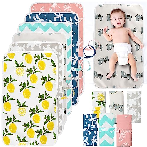 Image of Newcotte 6 Pcs Baby Diaper Changing Pad Portable Toddler Diaper Changing Mat Travel Waterproof Change Pad Foldable Absorbent Mats Reusable for Newborn Baby Boy Girl, 6 Designs