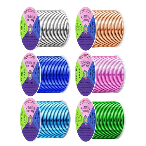 Image of Mandala Crafts 13 GA Pink Green Blue Assorted Anodized Aluminum Craft Wire | 300 FT, Colored, Flexible, Bendable for Bonsai Armature Sculpting Wire Wrapping Jewelry Making, Weather & Tarnish Resistant