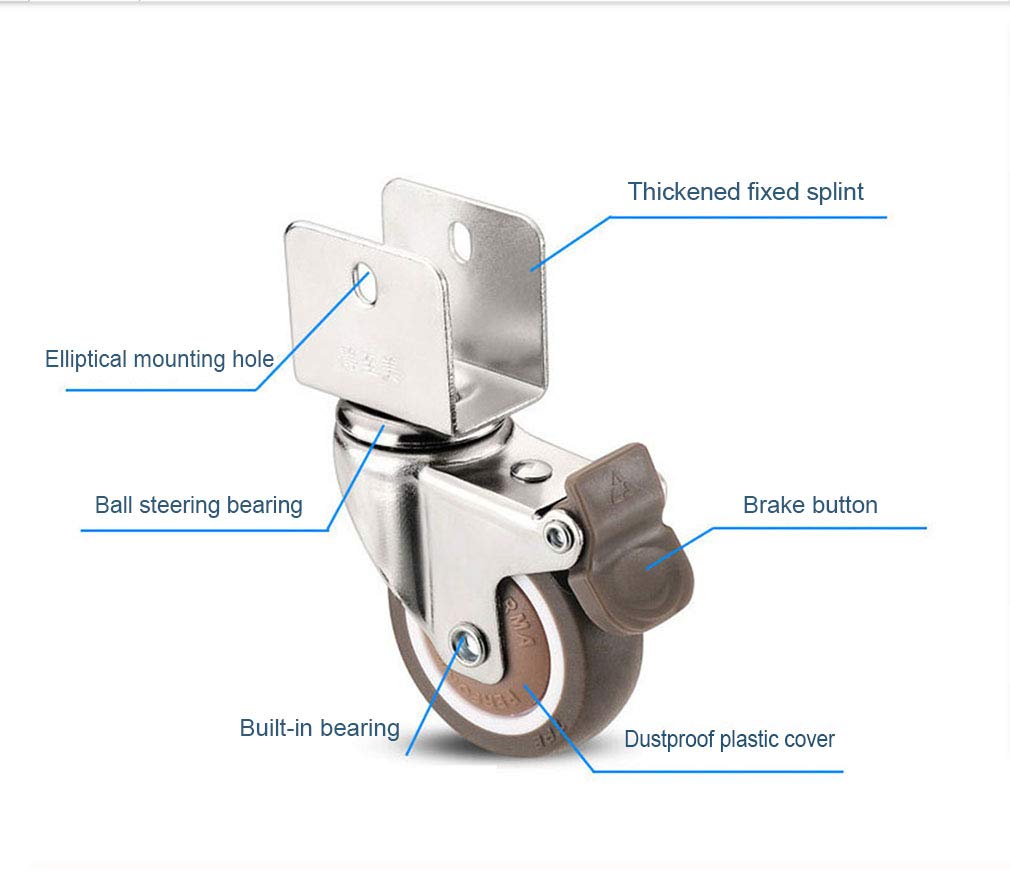 Support en U Chromé Roulettes Pivotantes,50mm Roulettes de Meubles en Caoutchouc,Pivotantes 360° Roues,Muet,Convient pour Lit Bébé,Charge 90KG,avec des Vis,4 Pièces (20mm,4 frein)