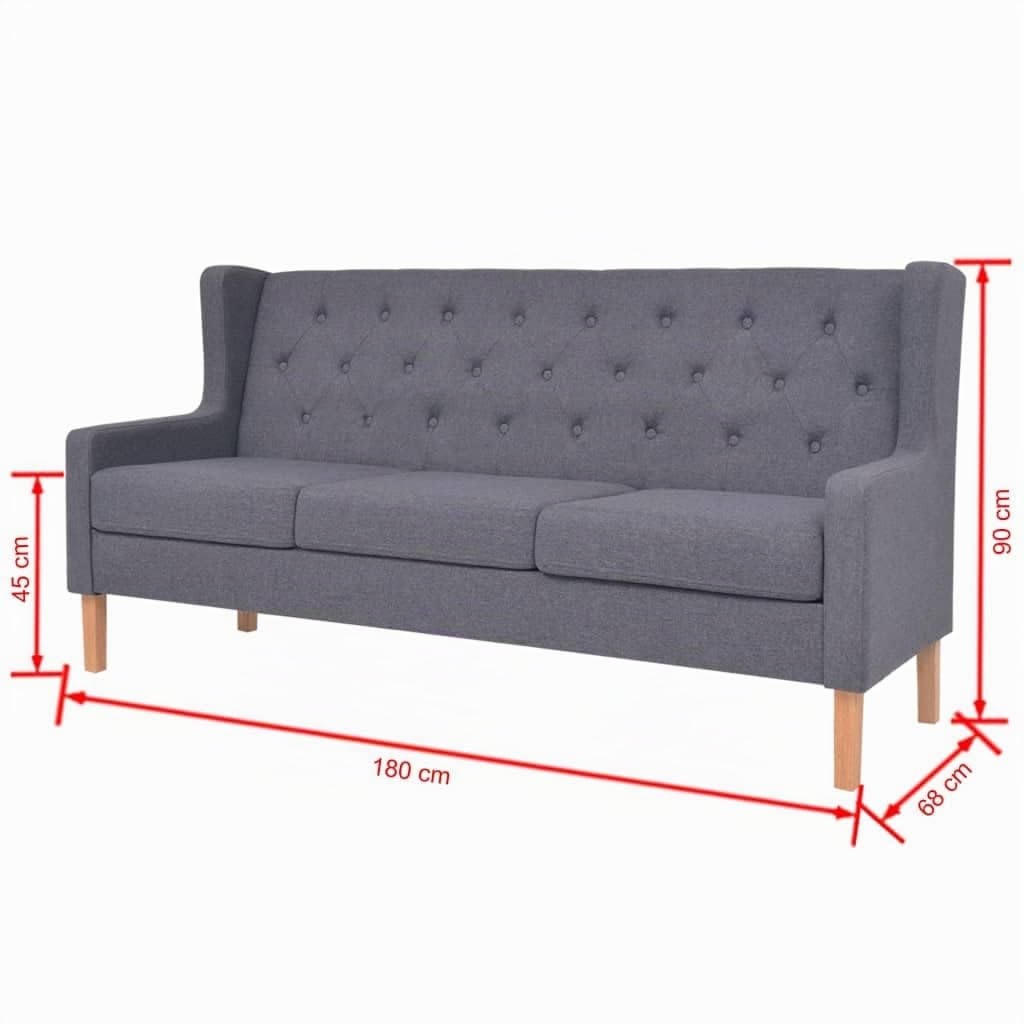 3-Sitzer Sofa Stoff Stoffsofa Polstersofa Loungesofa Couch Polstermöbel Wohnzimmersofa Designsofa Stoff Holzgestell Grau