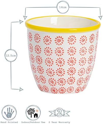 Nicola Spring Patterned Porcelain Plant Flower Pot Vase for use Indoors & Outdoors - Red/Yellow Swirl Design